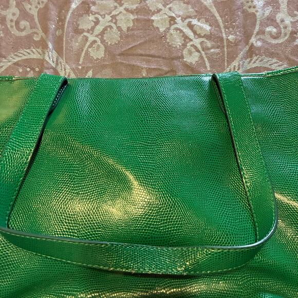 Lauren Ralph Lauren Emerald Lizard Embossed Leather RLL Gold Hardware Large Bag - Picture 16 of 16